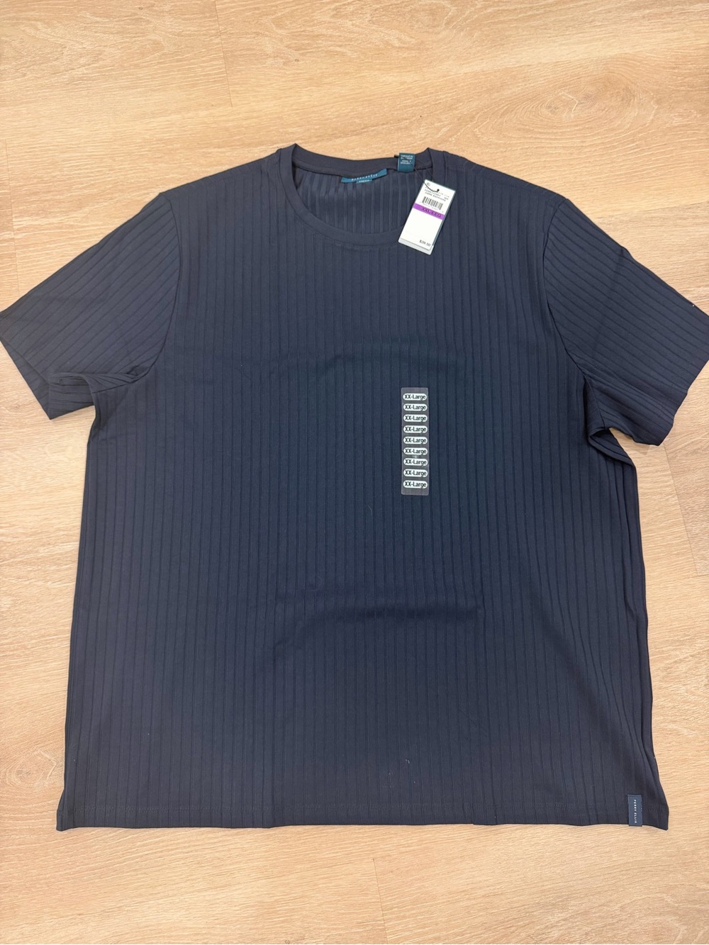 Perry Ellis Navy Ribbed Short Sleeve Crew Tee